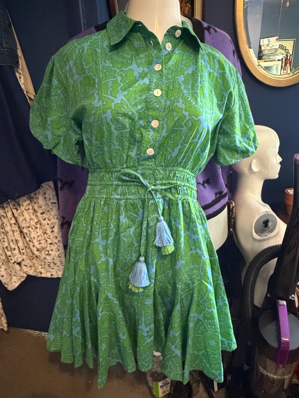 Flounced hem shirt dress